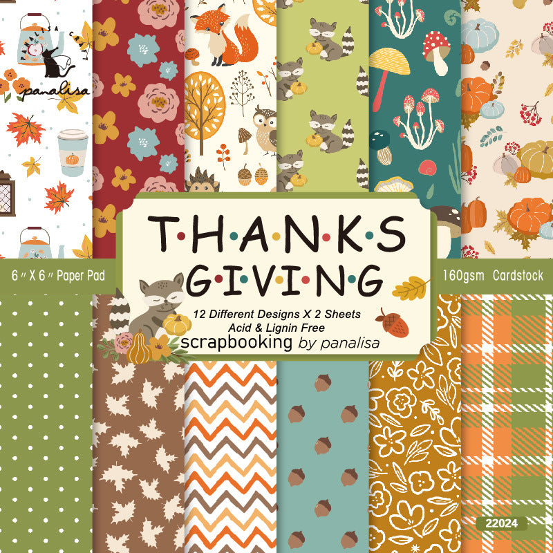 24PCS 6" Autumn Thanksgiving Scrapbook Paper & Cardstock