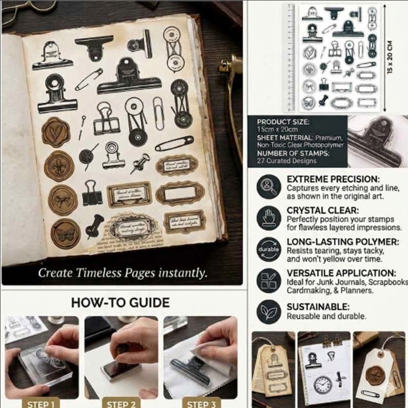 Vintage Style DIY Journal Clear Stamps