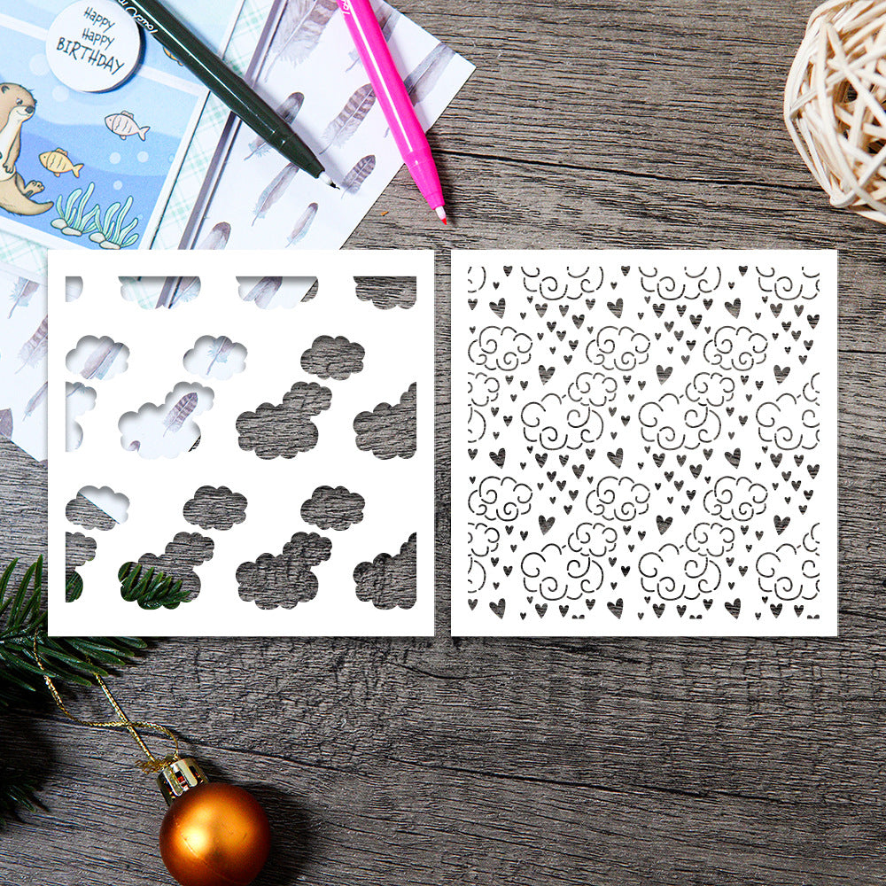 2 PCS Cloud Heart Pattern DIY Painting Hollow Stencil