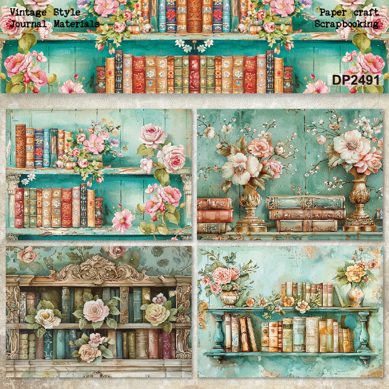 A5 Romantic Bookcase Journal Scrapbook Paper