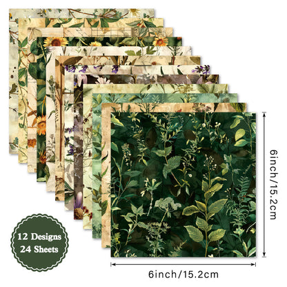 24PCS 6" Verdant Whispers Scrapbook Paper & Cardstock