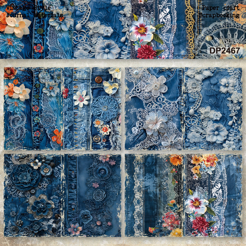 A5 Vintage Patchwork Denim Scrapbook Paper