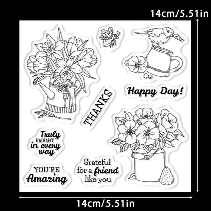 Potted Flowers Bird Clear Stamps