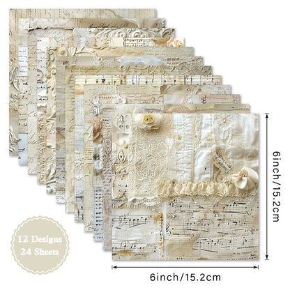 24PCS 6" Embossed Lace Scrapbook Paper & Cardstock