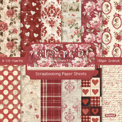 24PCS 6" Heart Scrapbook Paper & Cardstock