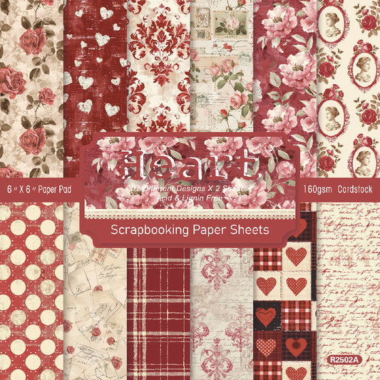 24PCS 6" Heart Scrapbook Paper & Cardstock