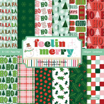 24PCS 6" Feeling Merry Scrapbook Paper & Cardstock