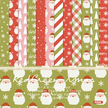 24PCS 6" Red Green Xmas Scrapbook Paper & Cardstock