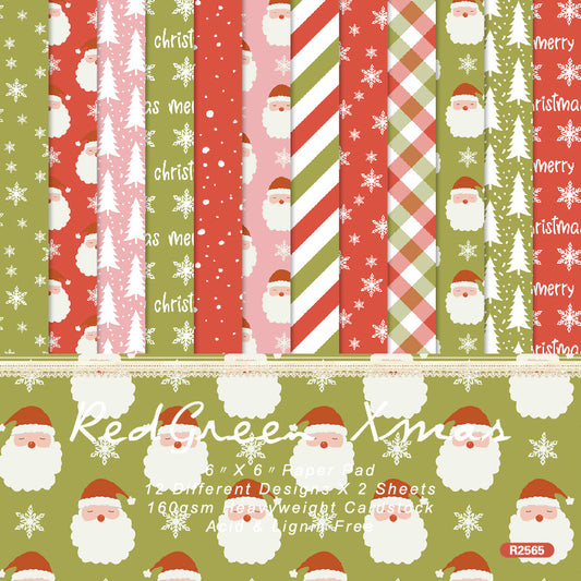 24PCS 6" Red Green Xmas Scrapbook Paper & Cardstock