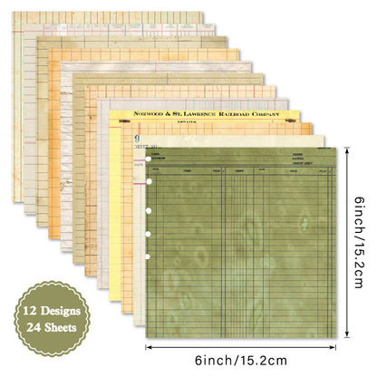 24PCS 6" Line Script Scrapbook Paper & Cardstock