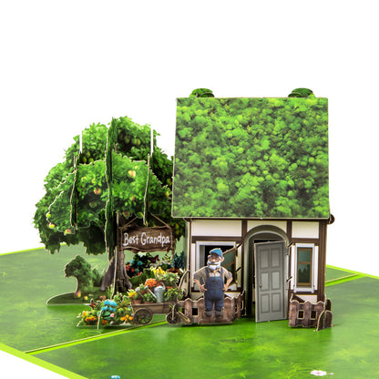 3D Creative Grandfather Green House Pop-Up Card