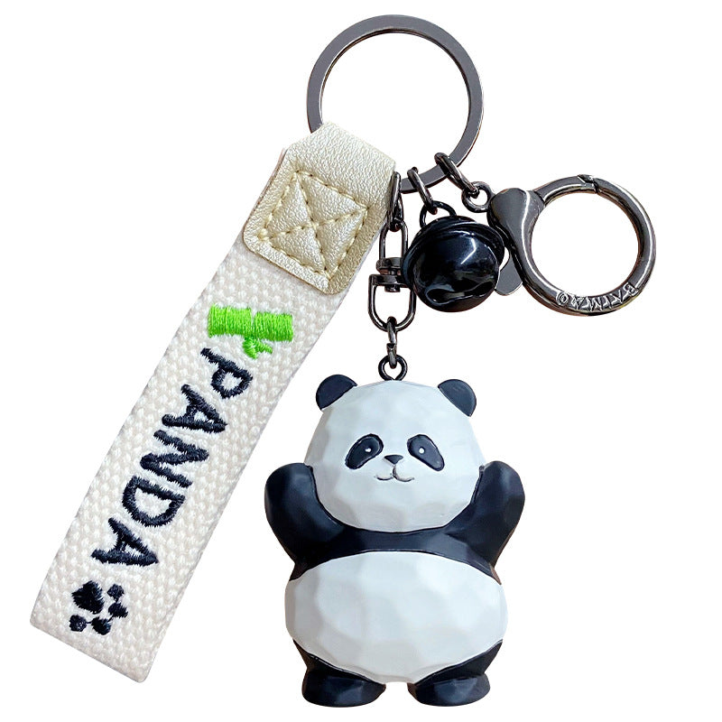 Creative Wood Carving Style Panda Keychain
