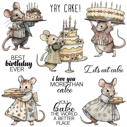 Cute Mouse Birthday Cake Dies & Stamps Set