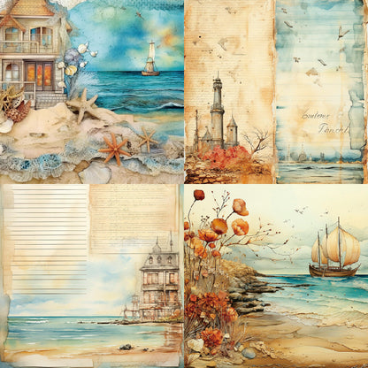 24PCS 6" Beach House Scrapbook Paper & Cardstock