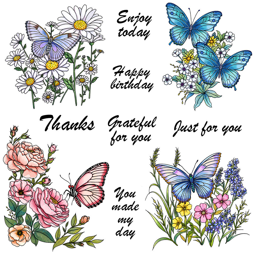 Butterfly Flowers Clear Stamps