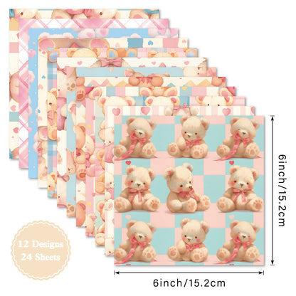 24PCS 6" Cuddly Bears Scrapbook Paper & Cardstock