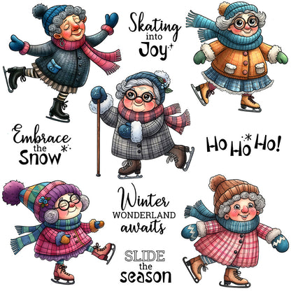 Grandma Skating In Winter Clear Stamps