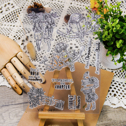 Little Girl Reading Clear Stamps