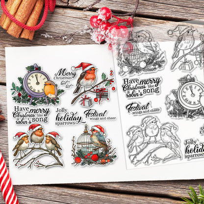 Christmas Bird On Branch Clear Stamps