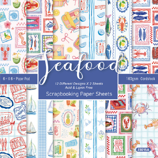 24PCS 6" Seafood Scrapbook Paper & Cardstock