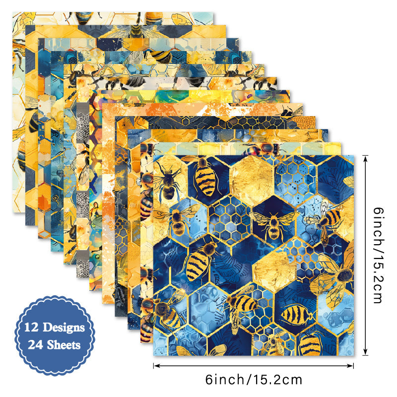 24PCS 6" Hive Pattern Scrapbook Paper & Cardstock