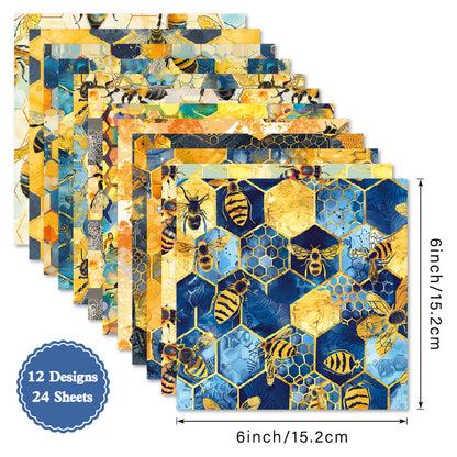 24PCS 6" Hive Pattern Scrapbook Paper & Cardstock