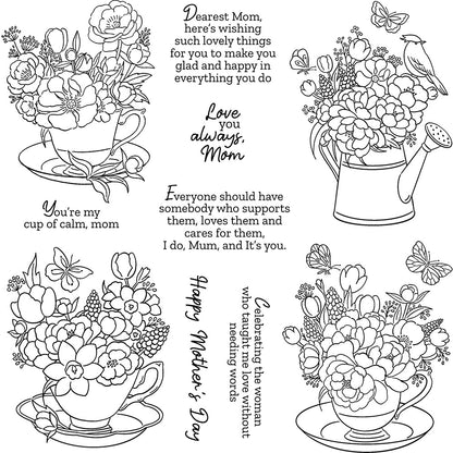 Teacup Flower Cluster Clear Stamps