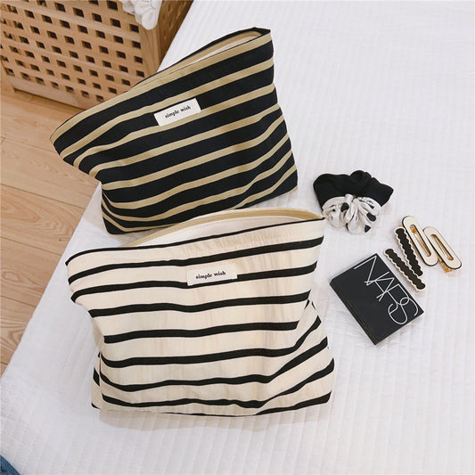 Striped Canvas Travel Toiletry Cosmetic Bag