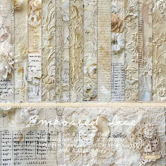 24PCS 6" Embossed Lace Scrapbook Paper & Cardstock