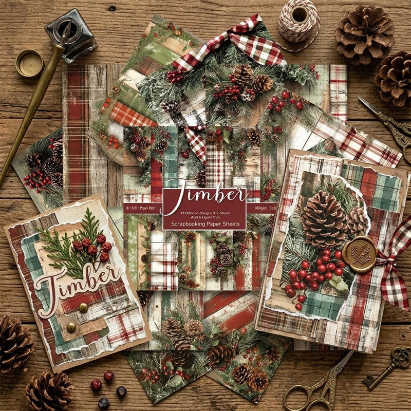 24PCS 6" Timber Scrapbook Paper & Cardstock