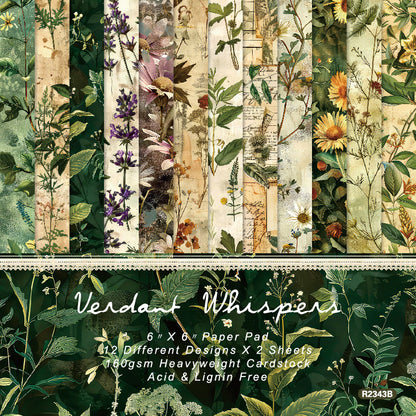 24PCS 6" Verdant Whispers Scrapbook Paper & Cardstock