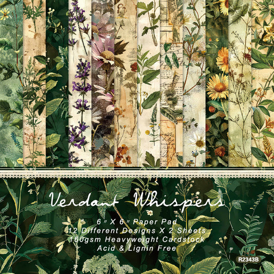 24PCS 6" Verdant Whispers Scrapbook Paper & Cardstock