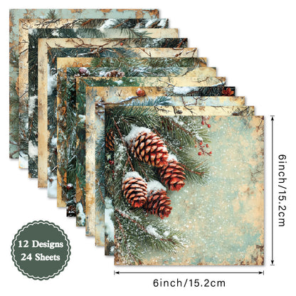 24PCS 6" Frost Pine Scrapbook Paper & Cardstock