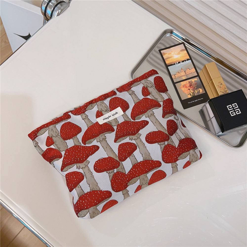 Retro Mushroom Jacquard Canvas Cosmetic Bag