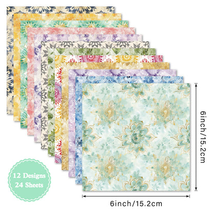 24PCS 6" Soft Mosaic Scrapbook Paper & Cardstock