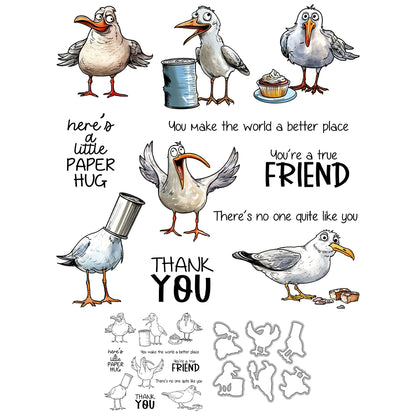 Funny Cartoon Seagull Dies & Stamps Set