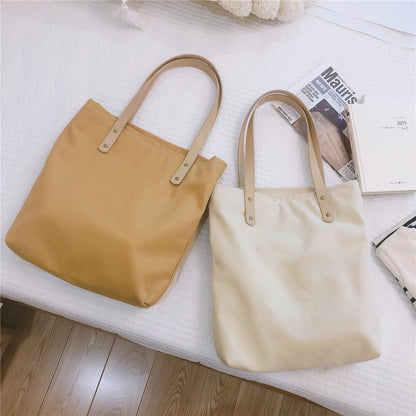 Literary Simple Solid Color Canvas Shoulder Tote Bag