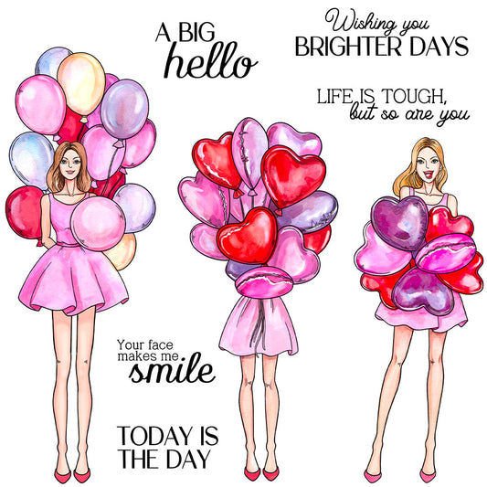 Girl Holding Balloons Dies & Stamps Set