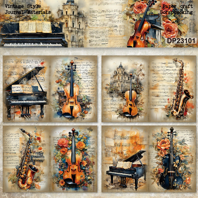 A5 Vintage Musical Instruments Scrapbook Paper