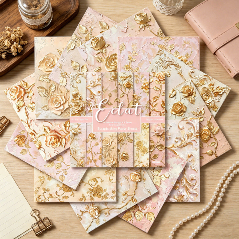 24PCS 6" Gold Floral Scrapbook Paper & Cardstock