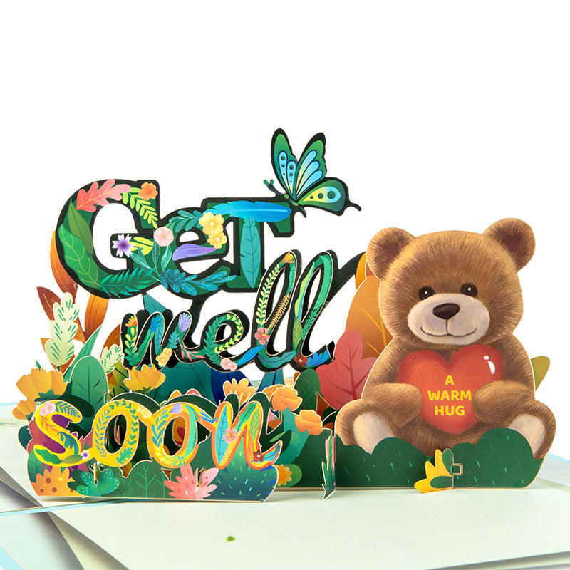 3D Creative Getwellsoon Bear Pop-Up Greeting Card