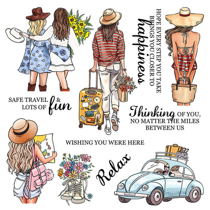 Girls Go On Vacation Clear Stamps