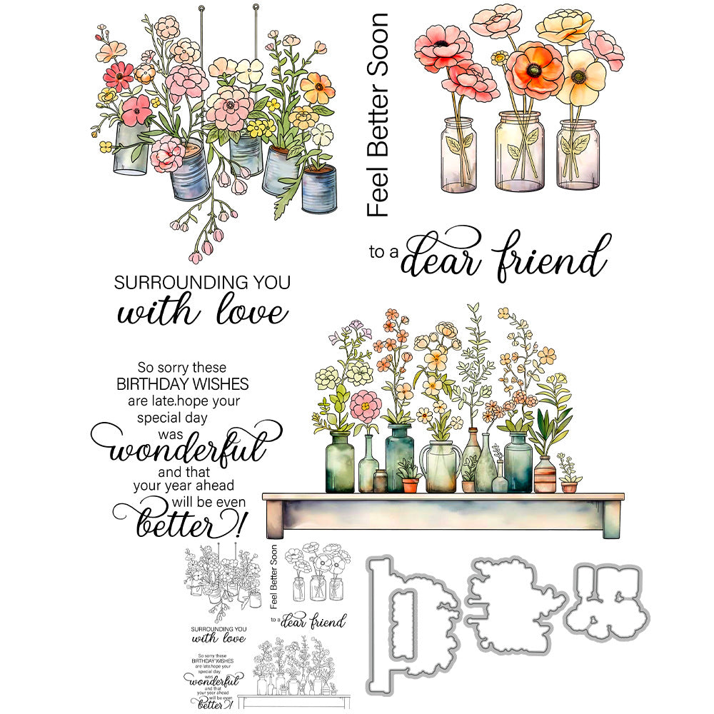 Plant and Flower Decorations Dies & Stamps Set