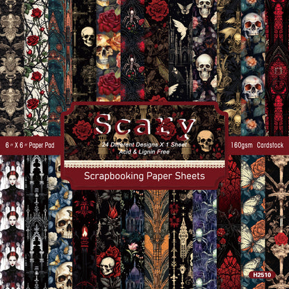 24PCS 6" Scary Scrapbook Paper & Cardstock