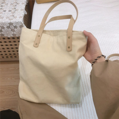 Literary Simple Solid Color Canvas Shoulder Tote Bag