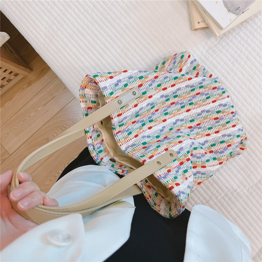 Colorful Wool Woven Shoulder Tote Bag