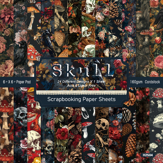 24PCS 6" Skull Scrapbook Paper & Cardstock
