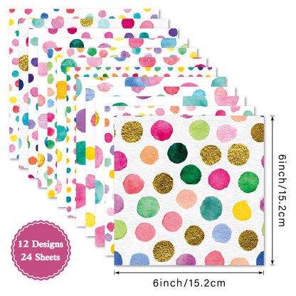 24PCS 6" Polka Dots Scrapbook Paper & Cardstock