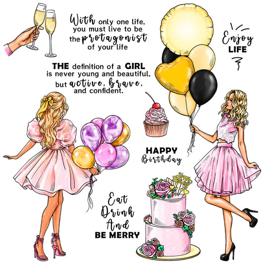 Birthday Balloon Girl Dies & Stamps Set