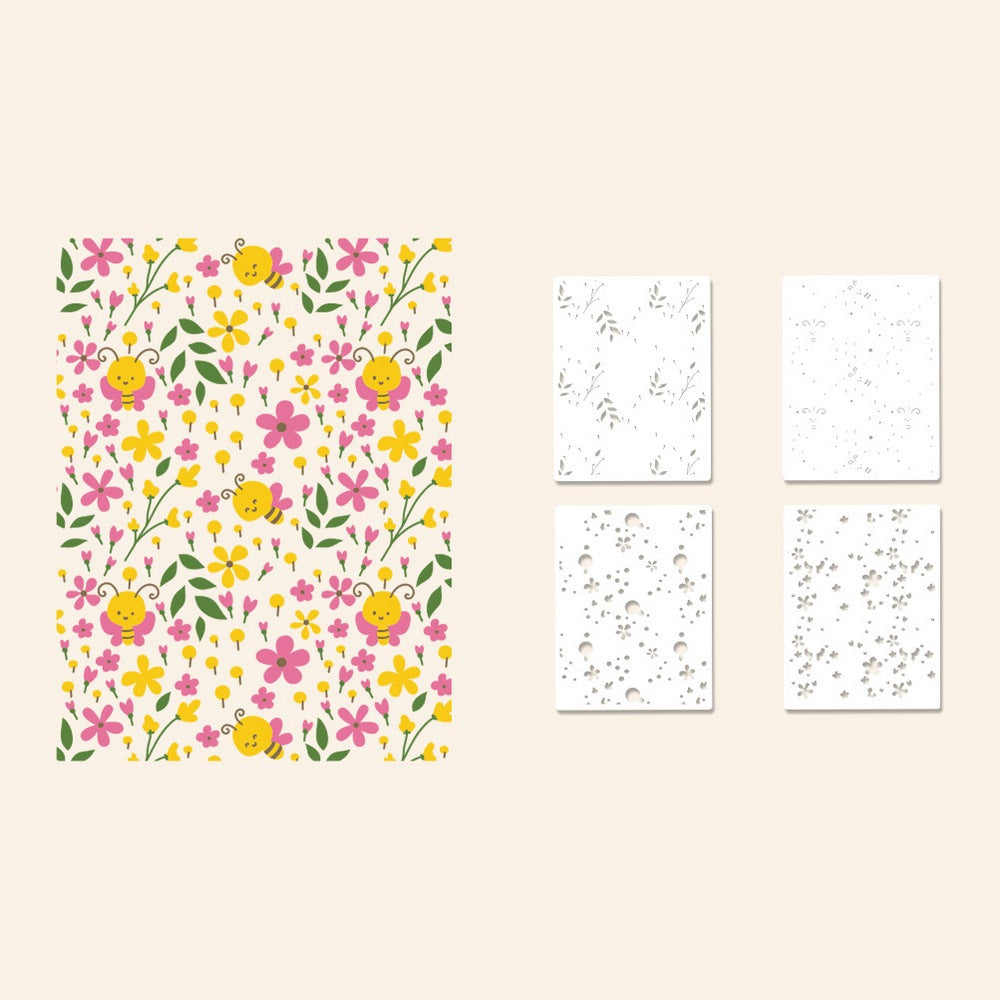 4 PCS Bees and Flowers Pattern DIY Painting Hollow Stencil